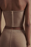 LEO corset style bandeau top in merino wool, beige