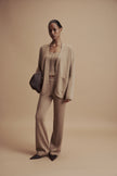 LEO straight leg classic cut merino wool pants, beige