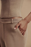 LEO straight leg classic cut merino wool pants, beige