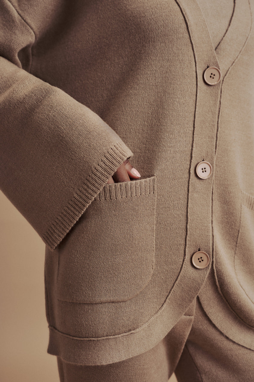 LEO merino wool cardigan with pockets, beige