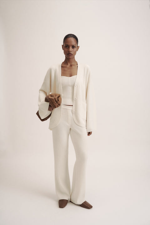LEO merino wool cardigan with pockets, milk