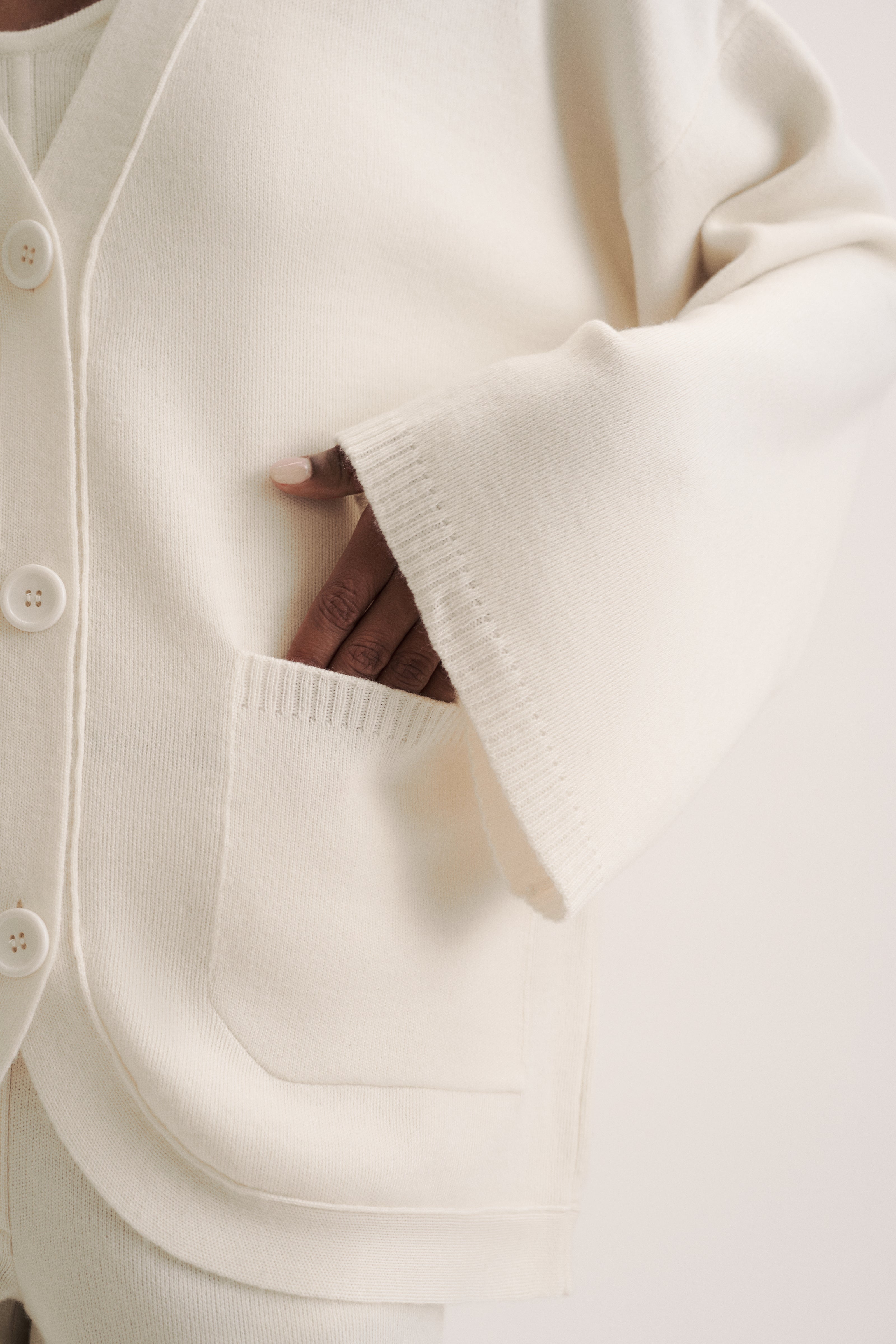 LEO merino wool cardigan with pockets, milk