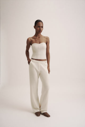 LEO straight leg classic cut merino wool pants, milk