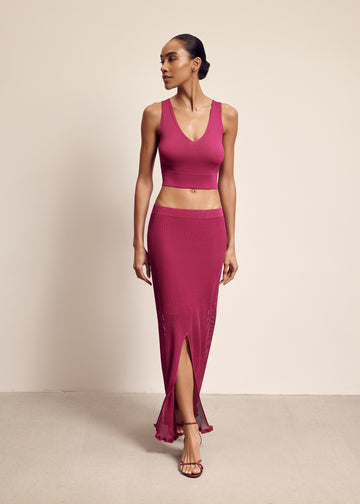 MILA openwork slit skirt, fuchsia