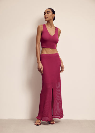 MILA openwork slit skirt, fuchsia