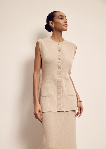 VALERA longline vest with pockets, beige