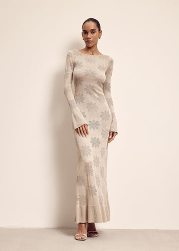 GAYA crochet-flower dress, beige