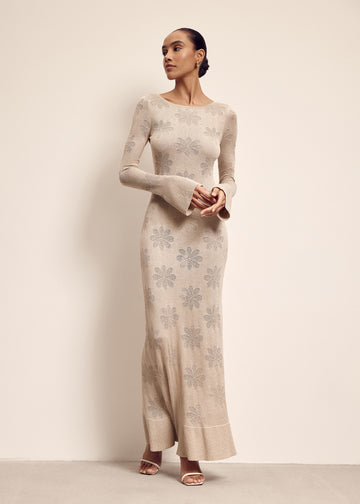 GAYA crochet-flower dress, beige