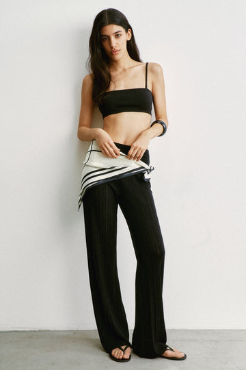 Bali flared ribbed cotton viscose pants, black