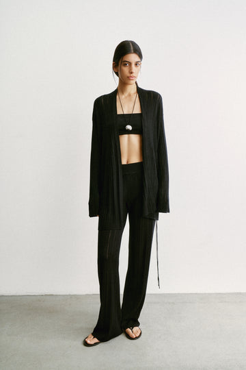 Bali flared ribbed cotton viscose pants, black