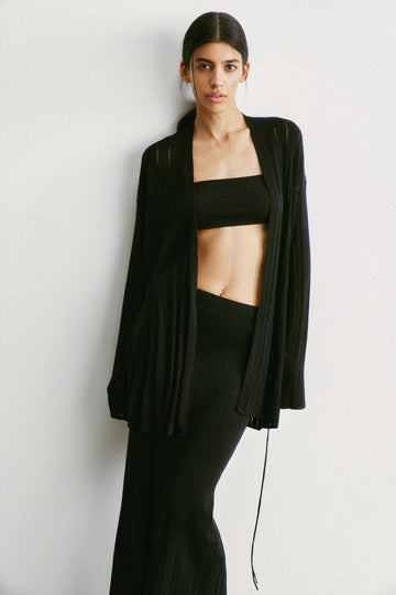 BALI sheer belted cardigan, black