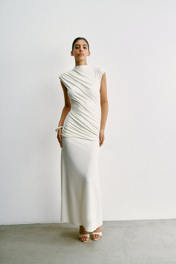 NAOMI draped open-back dress, milk