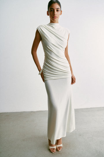 NAOMI draped open-back dress, milk