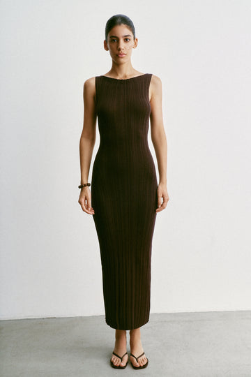 SATI ribbed dress, dark chocolate