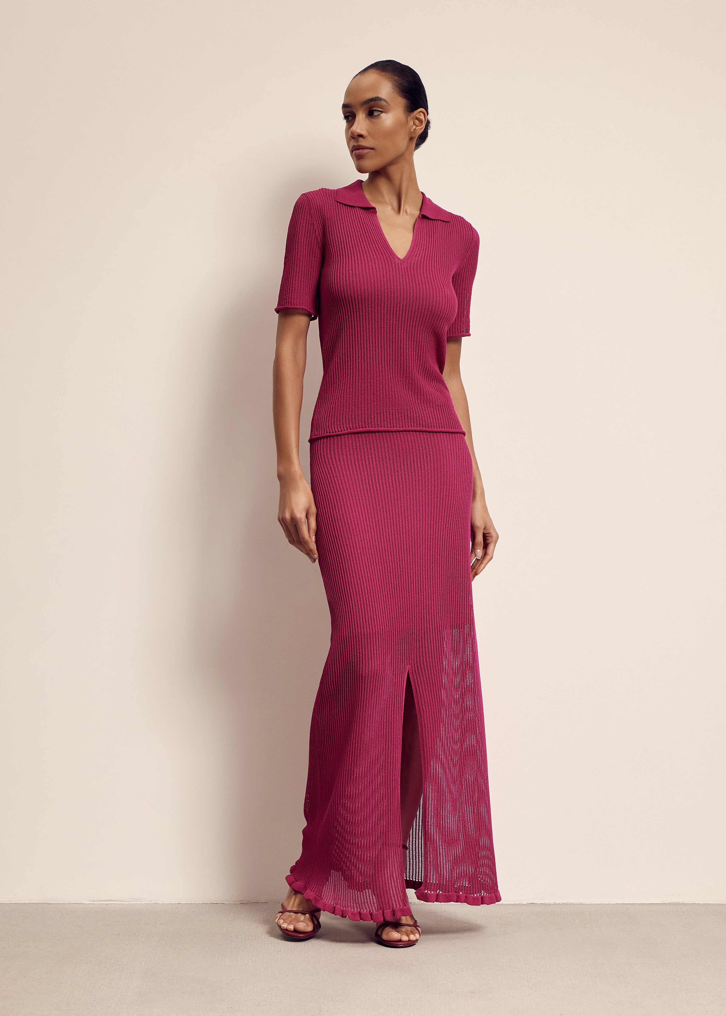MILA polo jumper, fuchsia
