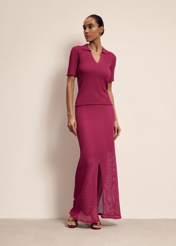 MILA openwork polo, fuchsia
