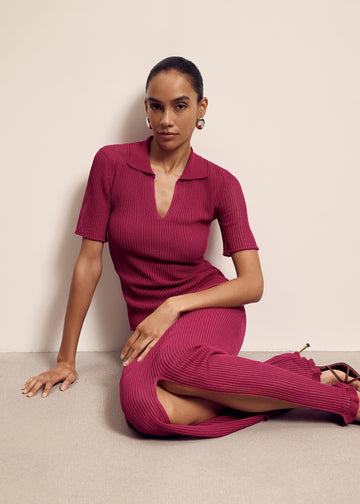 MILA openwork polo, fuchsia