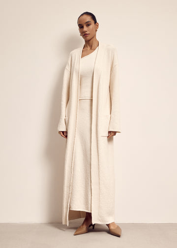 ROMEE longline textured knit cardigan, milk