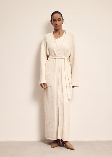 ROMEE longline textured knit cardigan, milk