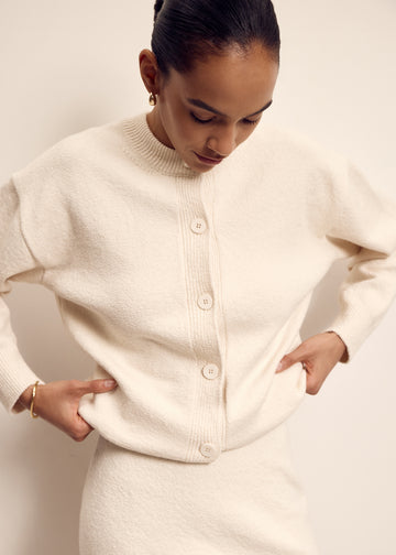 ROMEE textured knit cardigan, milk