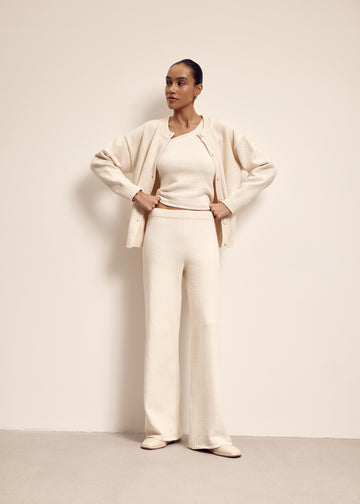 Romee straight leg textured organic cotton pants, milk