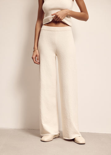 Romee straight leg textured organic cotton pants, milk