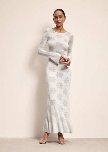 GAYA crochet-flower dress, silver