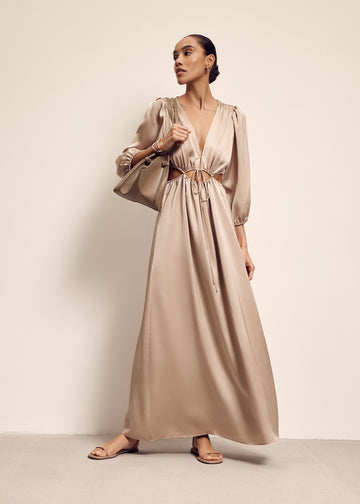 TALIA waist-cutout dress, beige