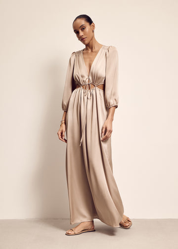 TALIA waist-cutout dress, beige