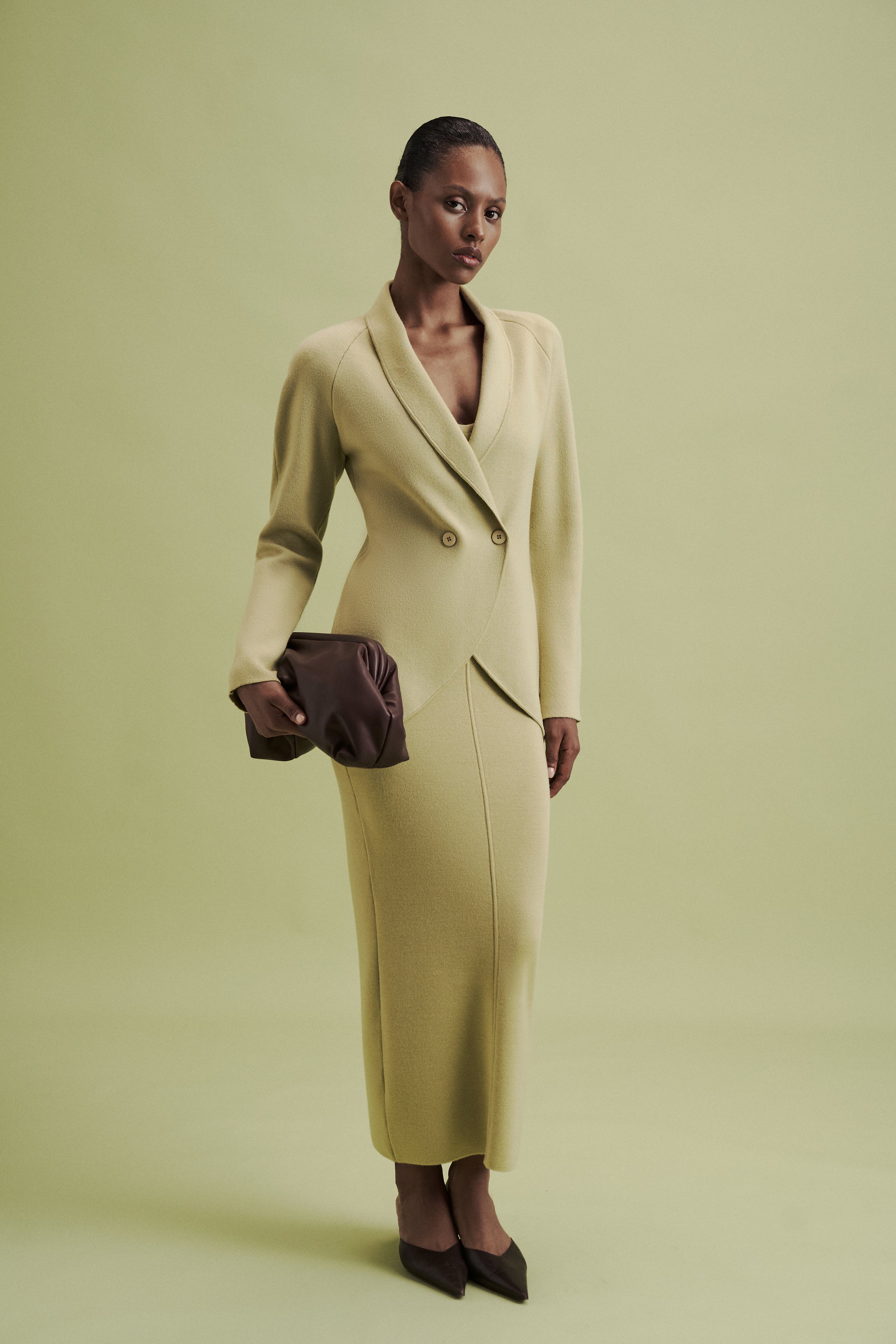 LEO dress in merino wool, anise