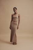 LEO fitted skirt in merino wool, beige
