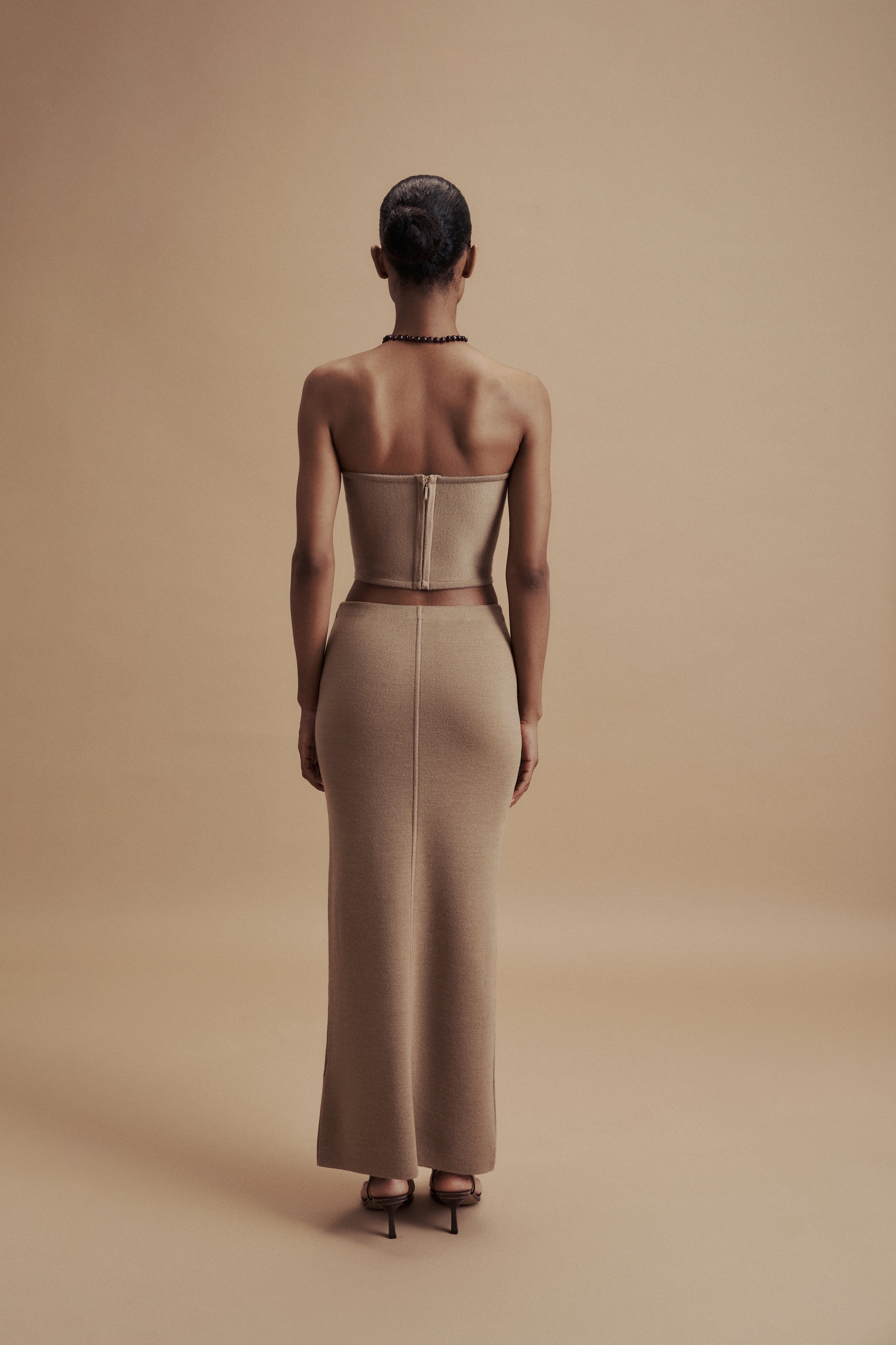 LEO fitted skirt in merino wool, beige