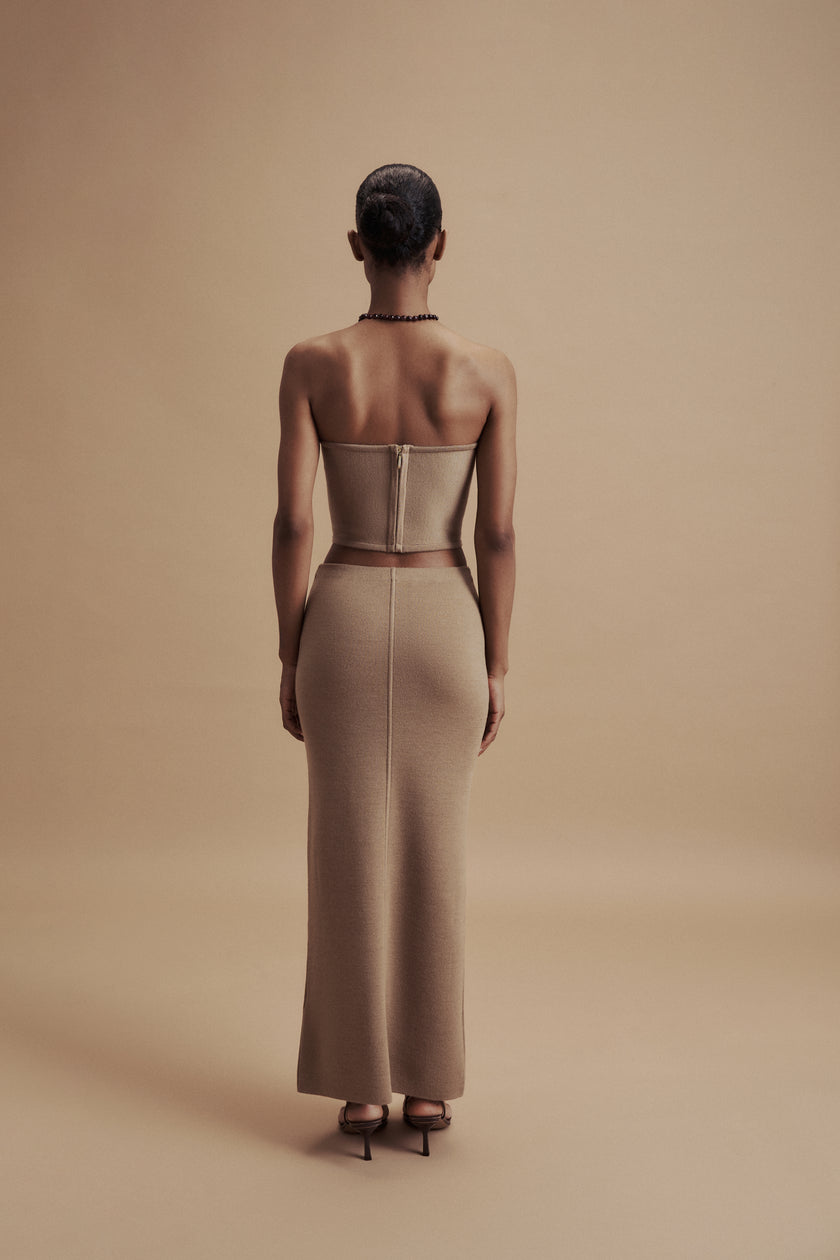 LEO fitted skirt in merino wool, beige