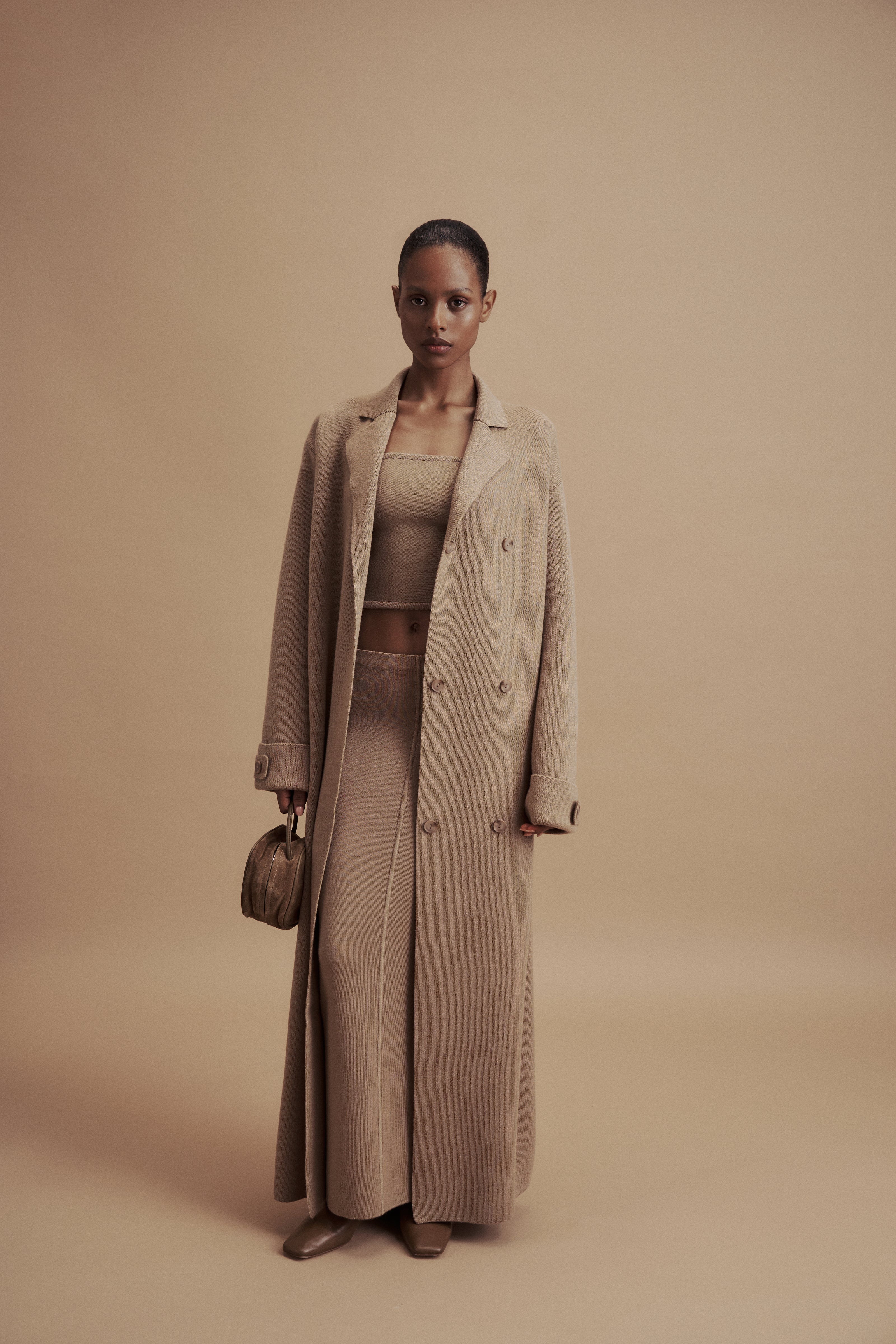 LEO fitted skirt in merino wool, beige
