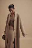 LEO belted coat-cardigan in merino wool, beige