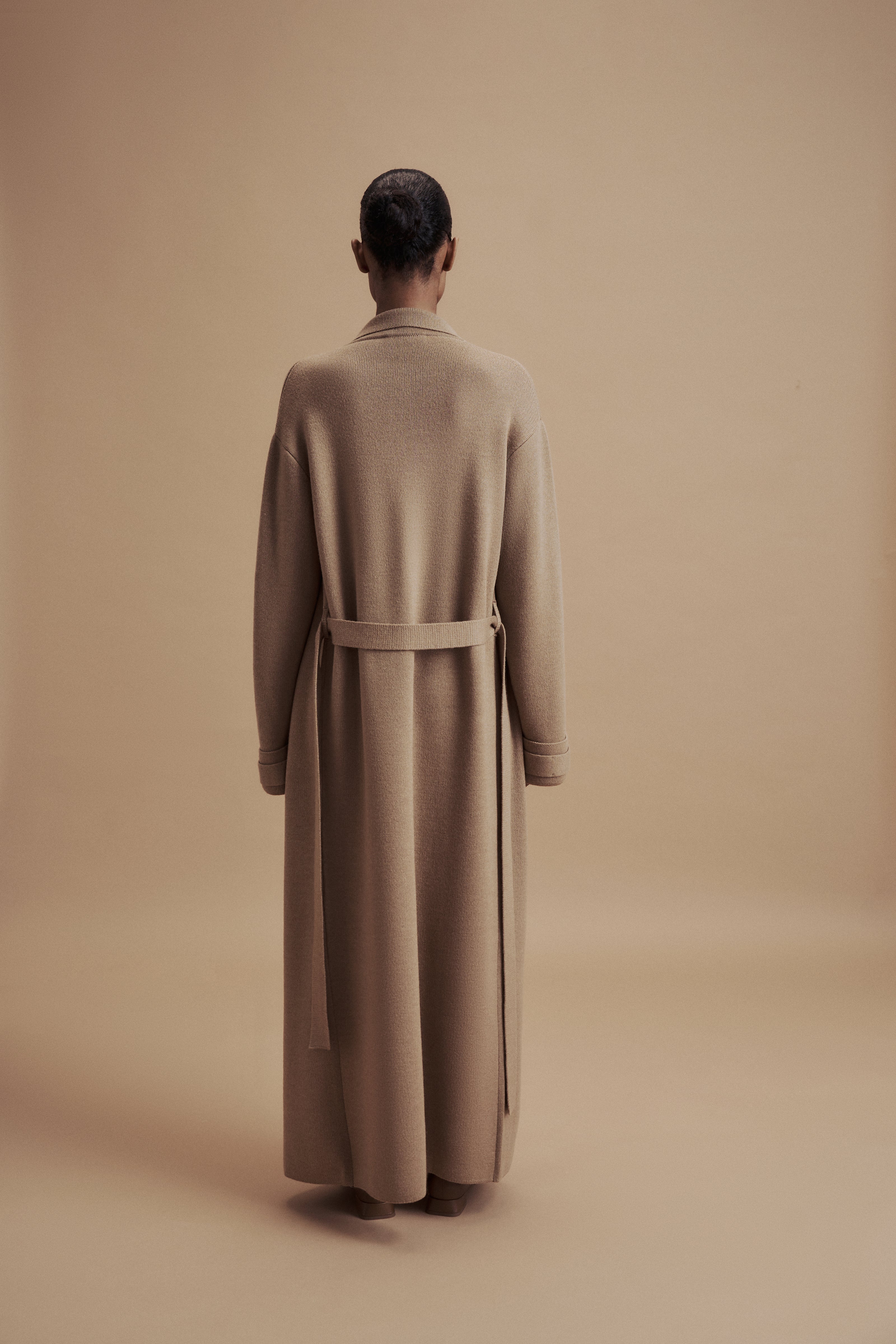 LEO belted coat-cardigan in merino wool, beige