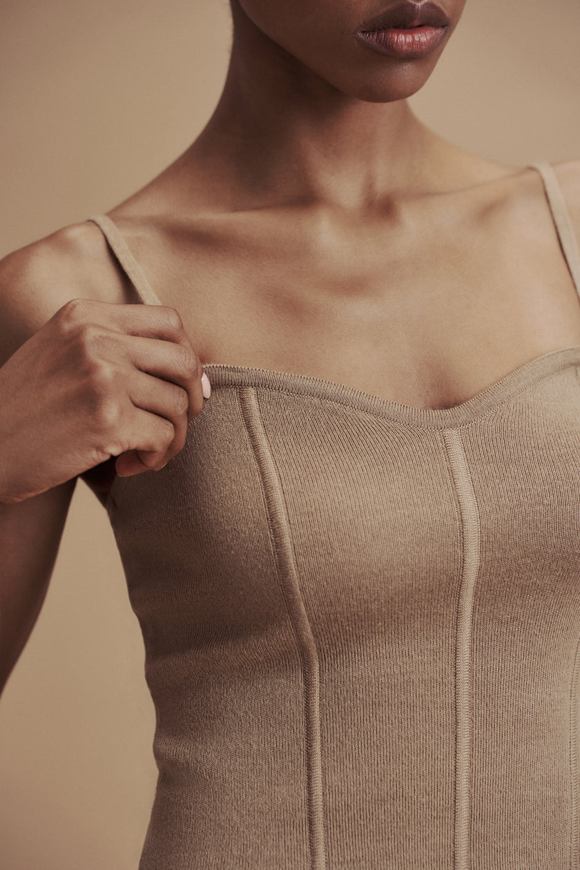 LEO knit corset top in merino wool, beige