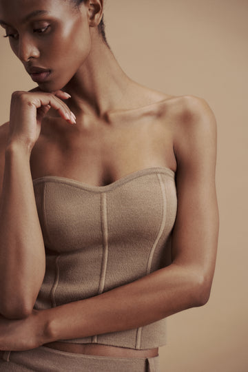 LEO knit corset top in merino wool, beige