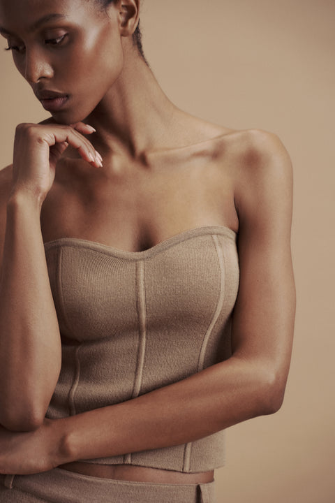 LEO knit corset top in merino wool, beige
