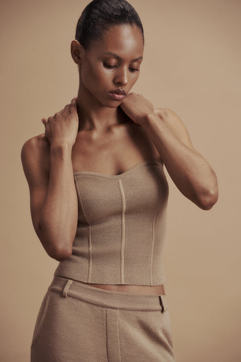 LEO knit corset top in merino wool, beige