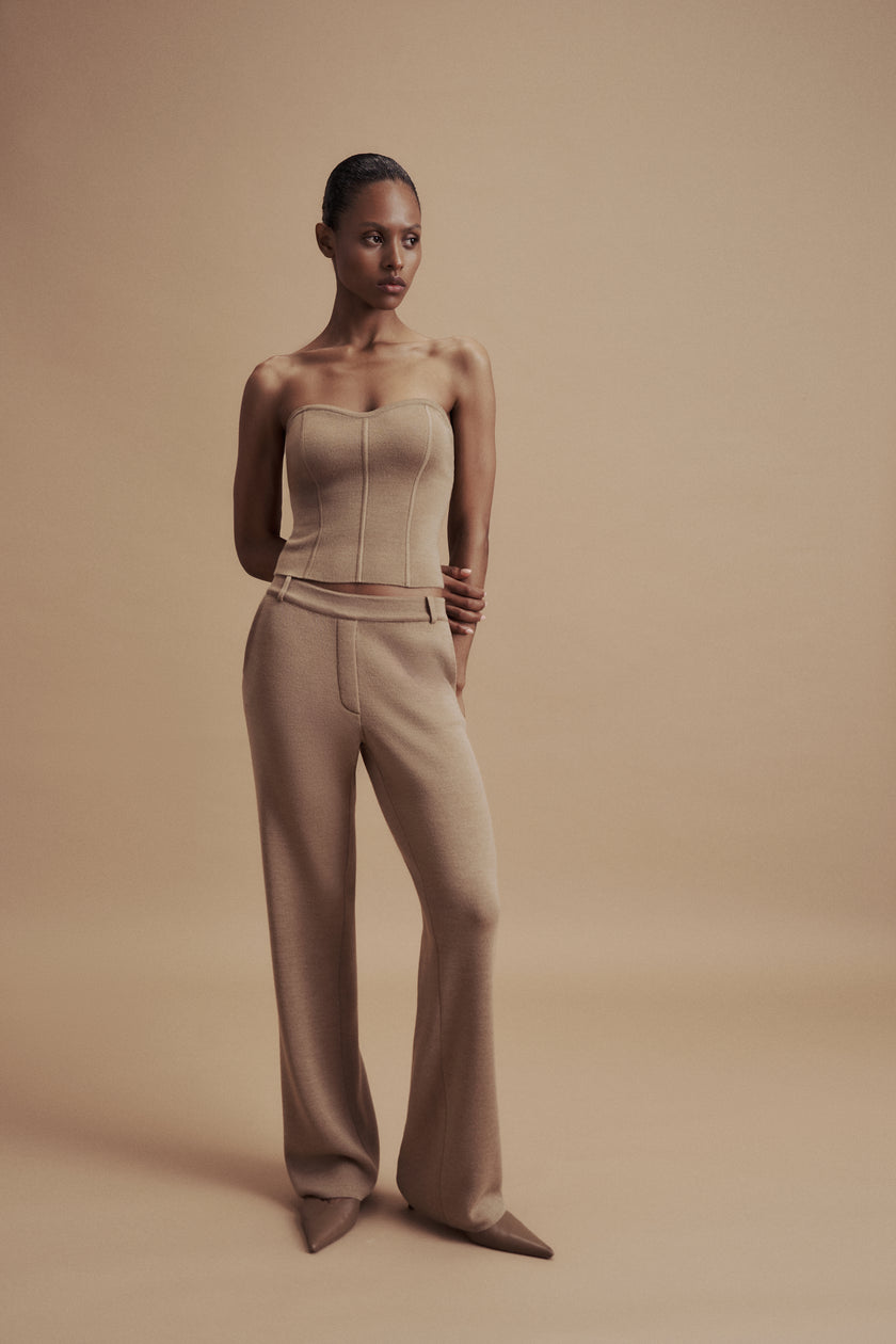 LEO knit corset top in merino wool, beige