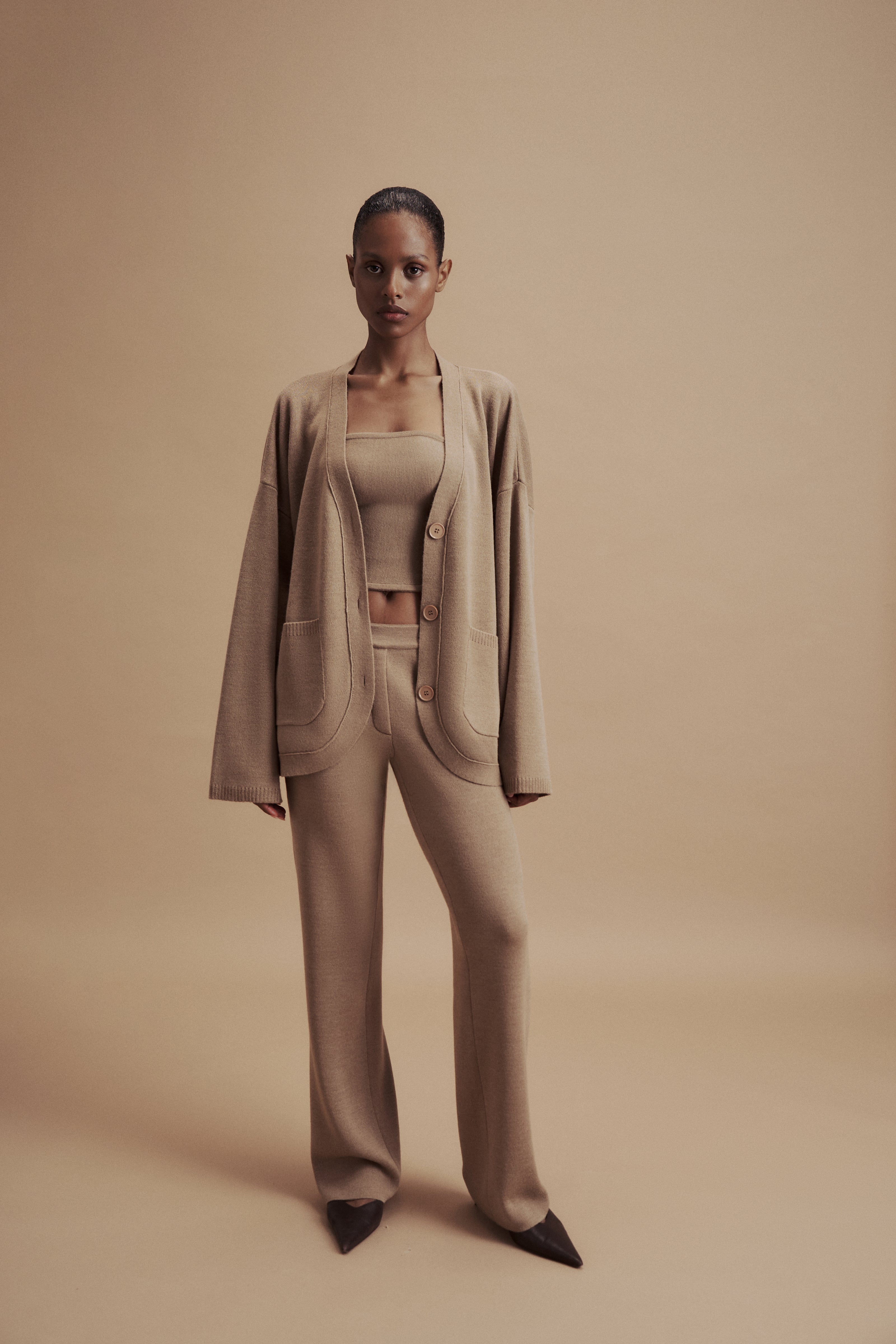 LEO knit corset top in merino wool, beige