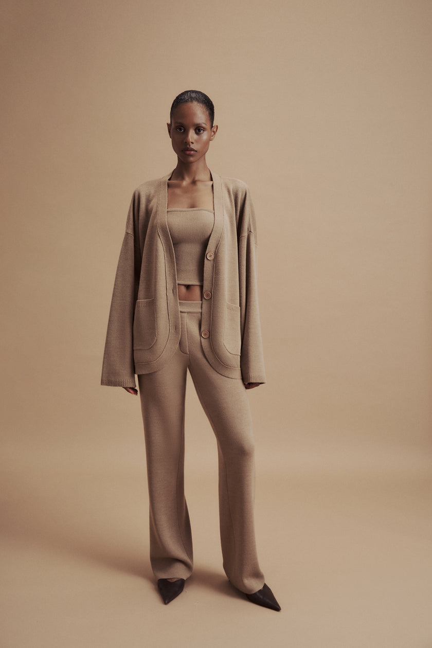 LEO knit corset top in merino wool, beige