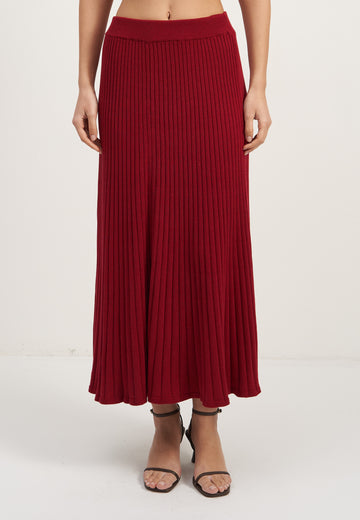 COLETTE A-line skirt with contrast trim, marsala