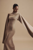 LEO asymmetric cape in merino wool, beige
