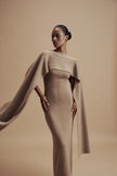 LEO asymmetric cape in merino wool, beige