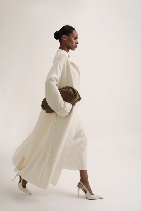 LEO belted coat-cardigan in merino wool, milk