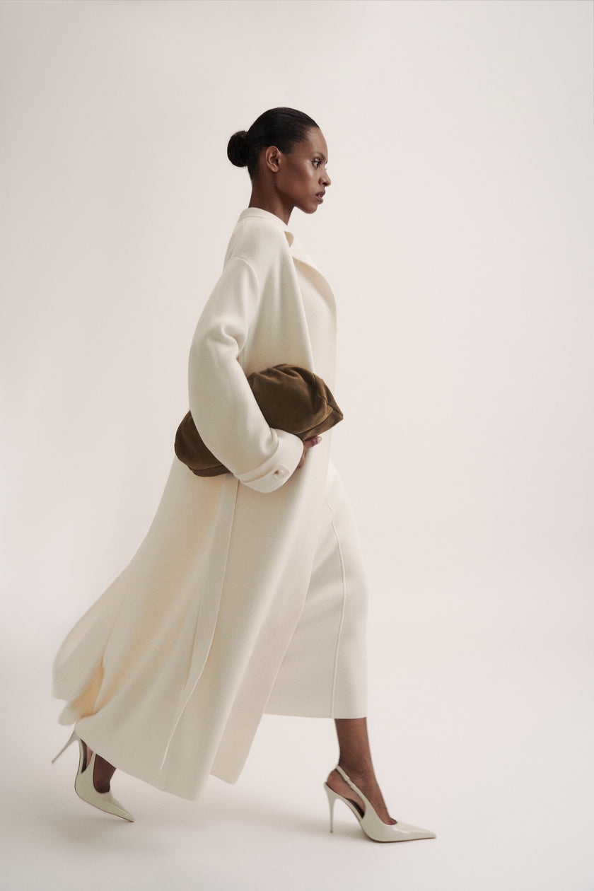 LEO belted coat-cardigan in merino wool, milk