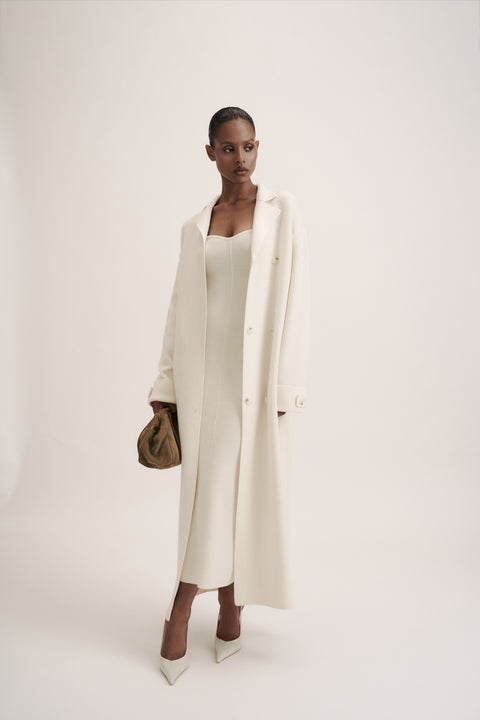 LEO belted coat-cardigan in merino wool, milk