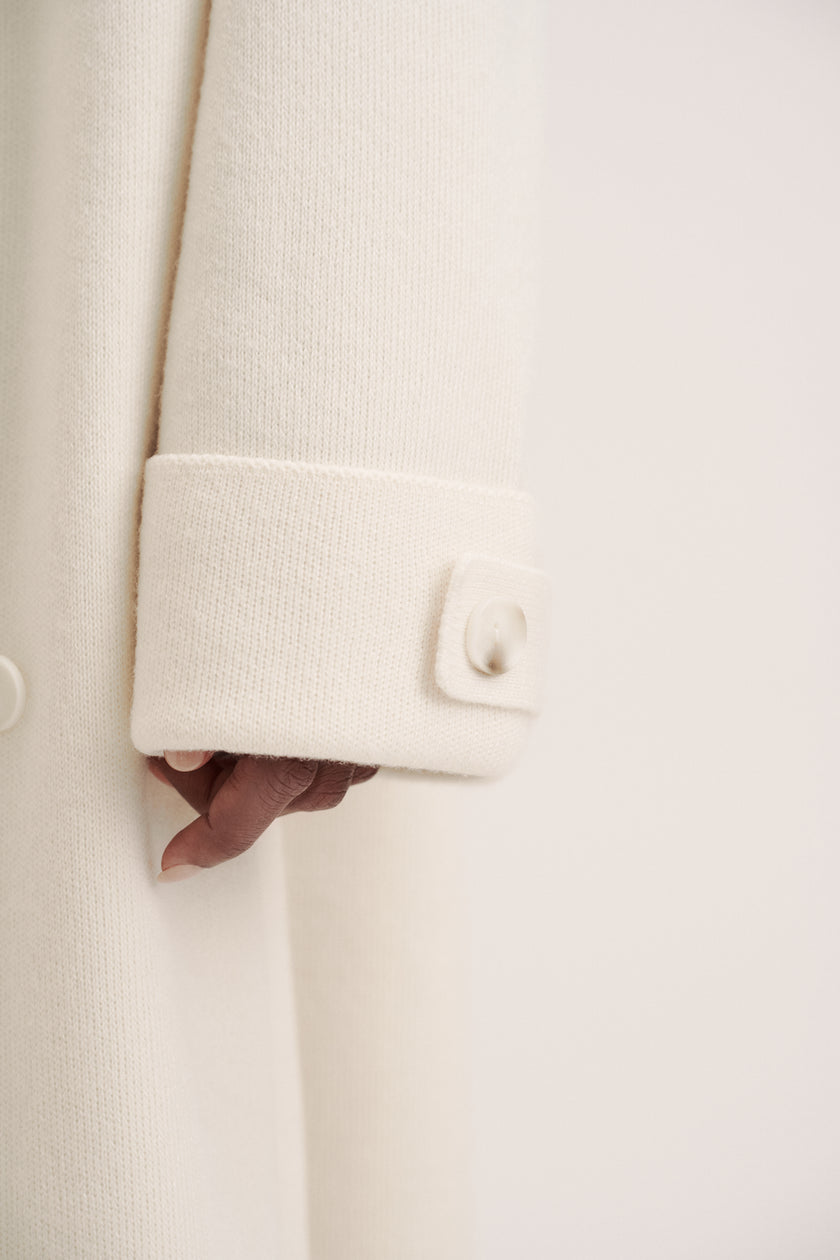 LEO belted coat-cardigan in merino wool, milk